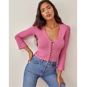 Reformation Pink Gellar Knit Crop Top Cardigan Size Small